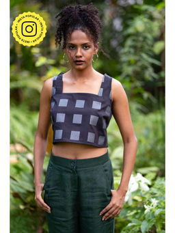Creatures of Habit - Katpatti Black and Grey Geometric Crop Top