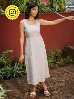 Creatures of Habit - Off White Linen Midi Dress- Ginger