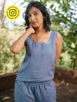 Creatures of Habit - Linen Round Neck Tank- Wildflower Blue