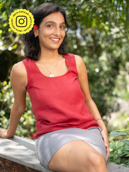 Creatures of Habit - Linen Round Neck Tank- Indian Red