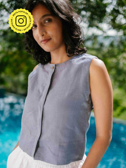 Creatures of Habit - Linen Sleeveless Shirt- Wildflower Blue