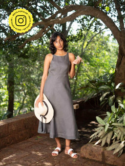 Creatures of Habit - Slate Grey Linen Cutaway Midi Dress
