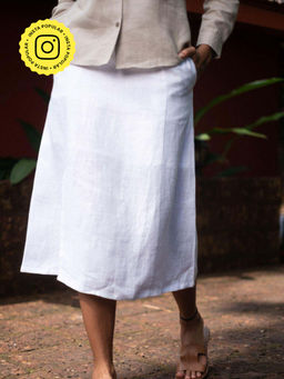 Creatures of Habit - White Cloud Heavy Linen Midi Skirt