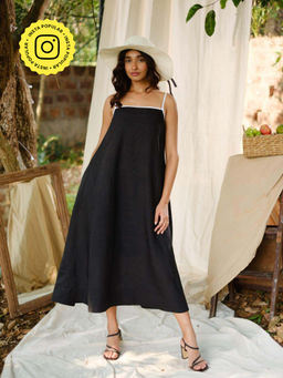 Creatures of Habit - Linen Flow Dress - Carbon Black