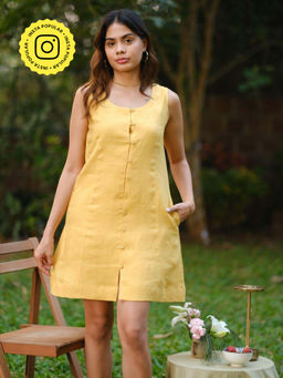 Creatures of Habit - Linen Mini Dress - Mustard