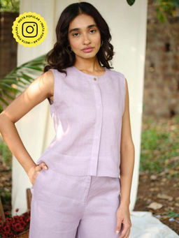 Creatures of Habit - Linen Sleeveless Shirt- Lavender