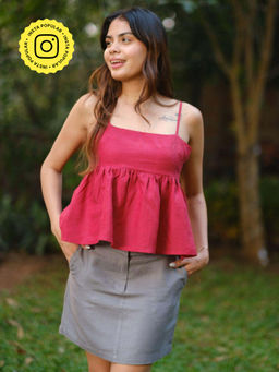 Creatures of Habit - Linen Flared Cami Top- Indian Red