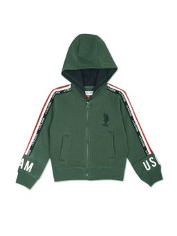 U.S. POLO ASSN. - Boys Dark Green Hooded Zip Up Brand Taped Sweatshirt