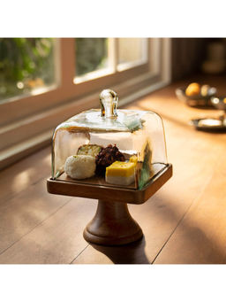 Ellementry - Glass Cloche With Wooden Stand Square