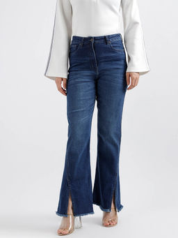 ELLE - Womens Solid Mid Rise Invard Seam Stretchable Boot Cut Jeans