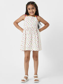 Nautinati - Girls White Poplin Cotton Sleeveless Dress