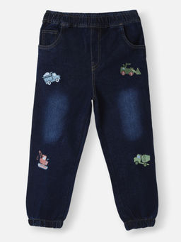 Nautinati - Boys Cotton Denim Vehicle Embroidered Joggers