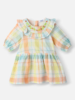 Nautinati - Girls Cotton-Crepe Checkered Multi-coloured Dress