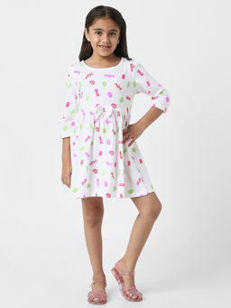 Nautinati - Girls White Jersey Cotton Printed Dress