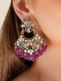 Azai by Nykaa Fashion - Ethnic Purple & Gold Mirror Work Chandbalis with Faux Pearls