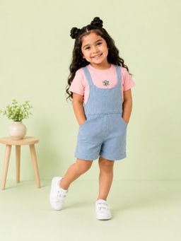 Kidbea - Kids Denim Dungaree with Round Neck Cotton T-Shirt Set