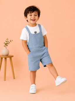 Kidbea - Kids Denim Dungaree with Round Neck Cotton T-Shirt Set