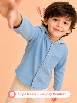 Kidbea - Boys Full Sleeve Denim Hooded Shirt