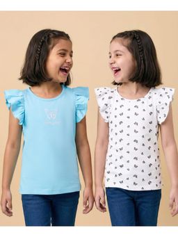 Honeyhap - Premium Butterfly Print Cotton Knit Frill Sleeves Tops (Pack of 2)