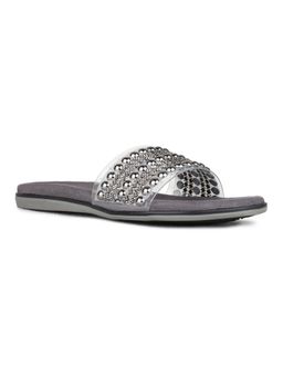 Inc.5 - Womens Grey Ethnic Wear Embellished Open Toe Flats
