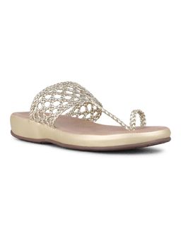 Inc.5 - Womens Golden Casual Printed T-Strap Sandals