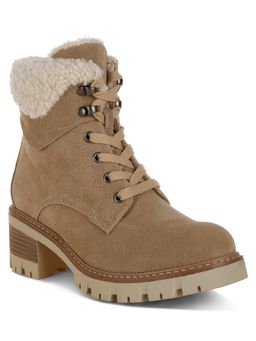 Rag & Co - Beige Fur Collar Chunky Ankle Casual Boots