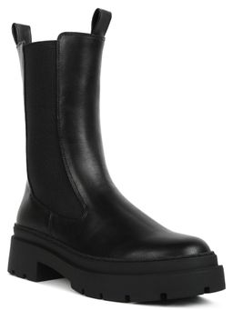 London Rag - Black Elasticated Gussets Lug Sole Casual Boots Black