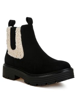 London Rag - Womens Faux Fur Detail Chunky Casual Boots Black