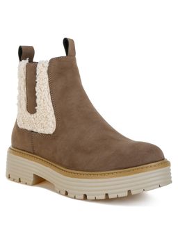 London Rag - Womens Faux Fur Detail Chunky Casual Boots Taupe