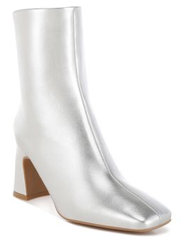 London Rag - Womens Square Toe Metallic Ankle Casual Boots Silver