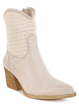London Rag - Womens Woven Pointy Western Casual Boots Beige
