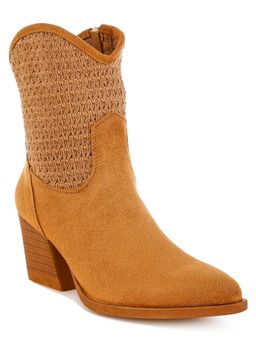 London Rag - Womens Woven Pointy Western Casual Boots Tan