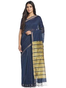 Fabindia - Navy Blue Hand Woven Cotton Silk Sari