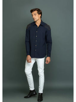 Echke - Blue Shoulder Rivet Shirt