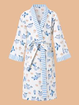 Cherry & Jerry - Girls White Printed Cotton Bathrobe with Belt