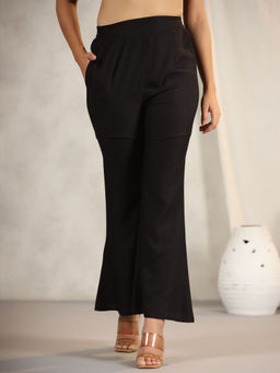 Juniper - Black Modal Rayon Women Partially Elasticated Bell Bottom Pants With Single Side Pocket