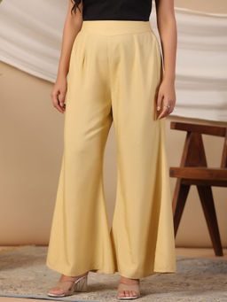 Juniper - Beige Modal Rayon Women Partially Elasticated Bell Bottom Pants With Single Side Pocket