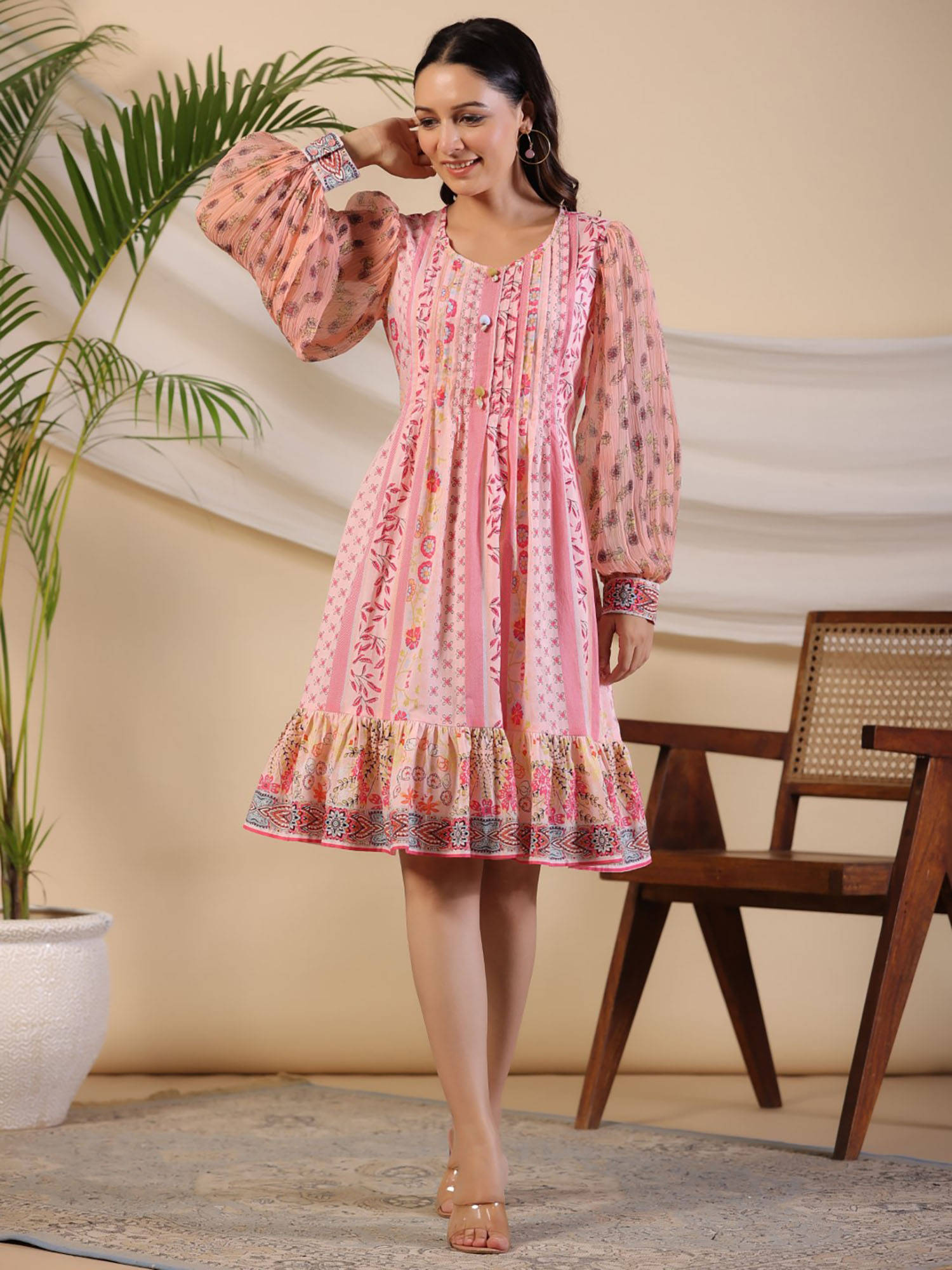 Buy Pink Wonderland Floral Printed Pure Cotton Midi Dress With