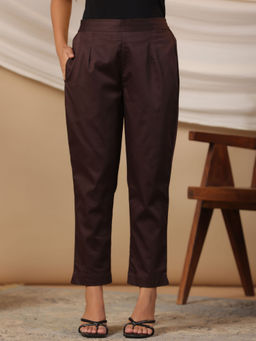 Juniper - Brown Solid Lycra Women Drawstring Pants With Single Side Pocket