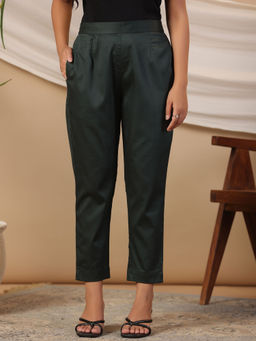Juniper - Jade Green Solid Lycra Women Drawstring Pants With Single Side Pocket