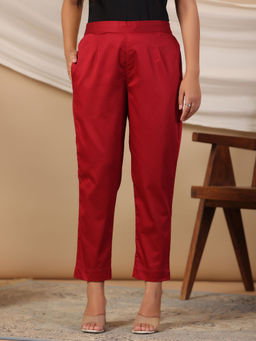 Juniper - Maroon Solid Lycra Women Drawstring Pants With Single Side Pocket