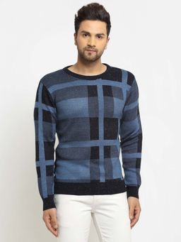 Club York - Men Navy Blue Checked Pullover