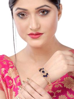 Saraf RS Jewellery - Gold plated with Blue American Diamond studded handcrafted designer Bracelet (Onesize)