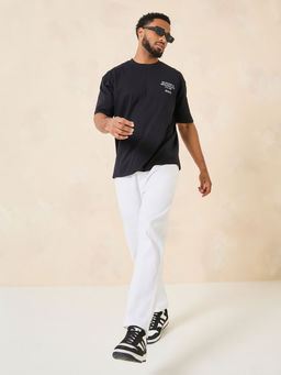 Styli - Breakfast Graphic Compact Cotton Jersey Oversize Fit Tee Black Cotton