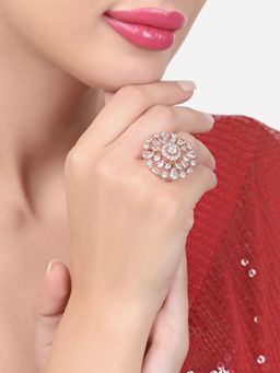 Zaveri Pearls - Rose Gold Cubic Zirconia Party Bling Statement Brass Ring-ZPFK15429