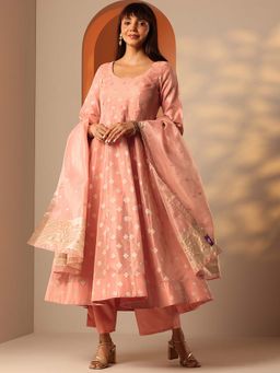 Libas - Woven Design Silk Blend Anarkali Kurta with Pant & Dupatta
