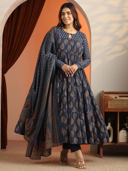 Libas - Printed Cotton Blend Anarkali Kurta with Pant & Dupatta