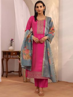 Libas - Embroidered Silk Blend Straight Kurta with Pant & Dupatta