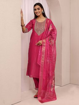 Libas - Embroidered Silk Blend Straight Kurta with Salwar & Dupatta
