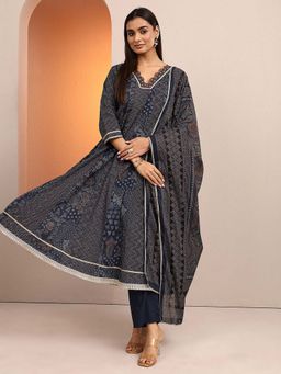 Libas - Printed Cotton Blend Anarkali Kurta with Pant & Dupatta